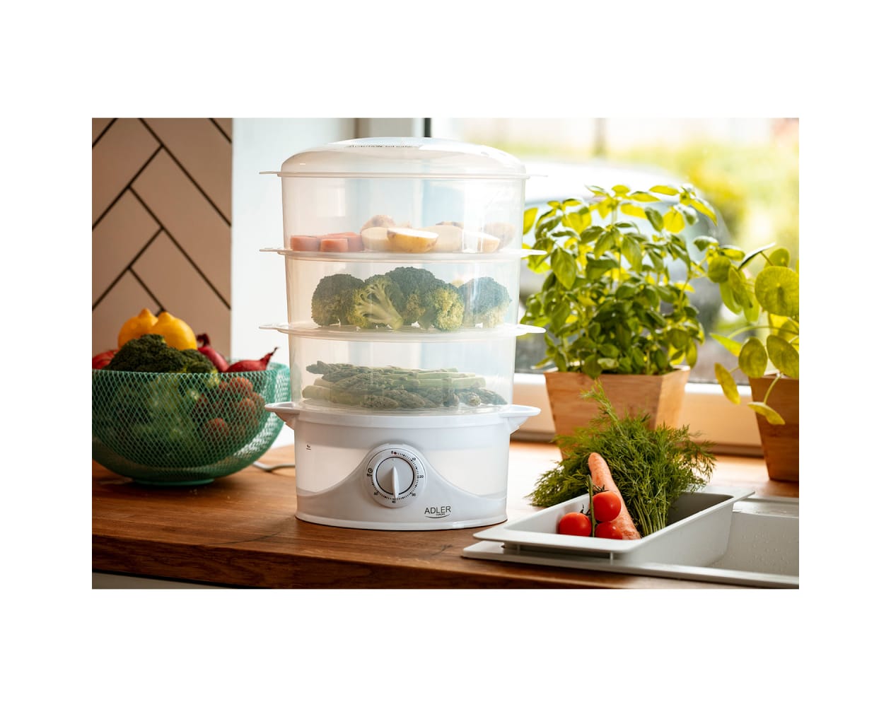 Vaporera elctrica 3 recipientes recipient adler ad633 blanco 800w