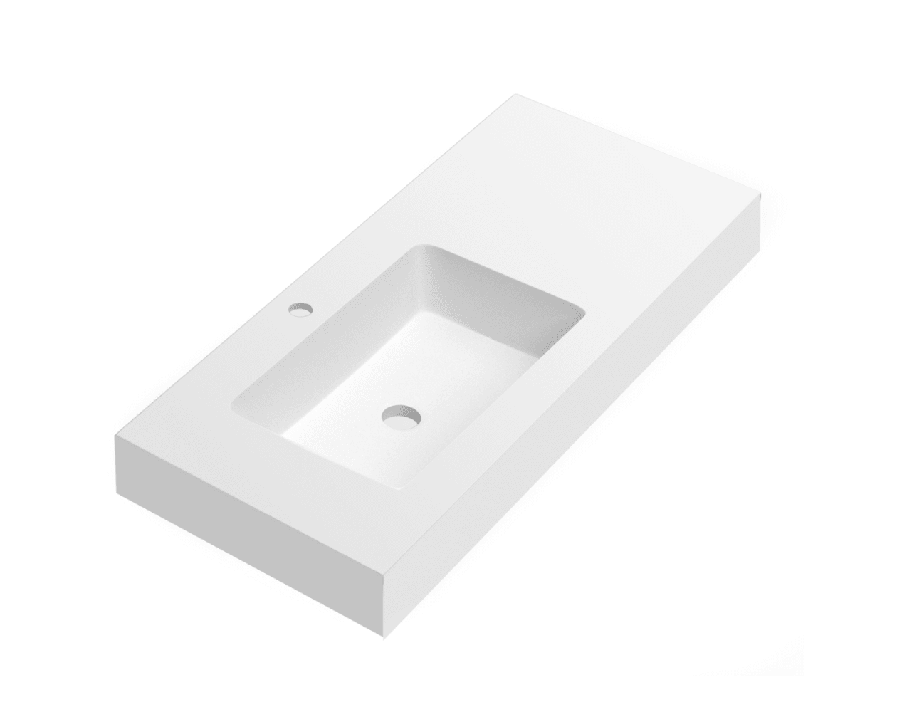 Lavabo suspendido o en encimera PB2142 en solid surface (Solid Stone) -  blanco mate - 60 x 42 x 10 cm