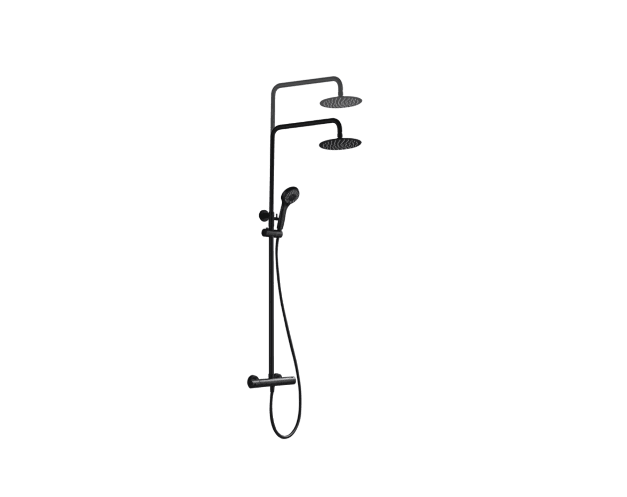 Columna de ducha NEGRA termostatica con rociador de 25cm, alcachofa y barra  regulable