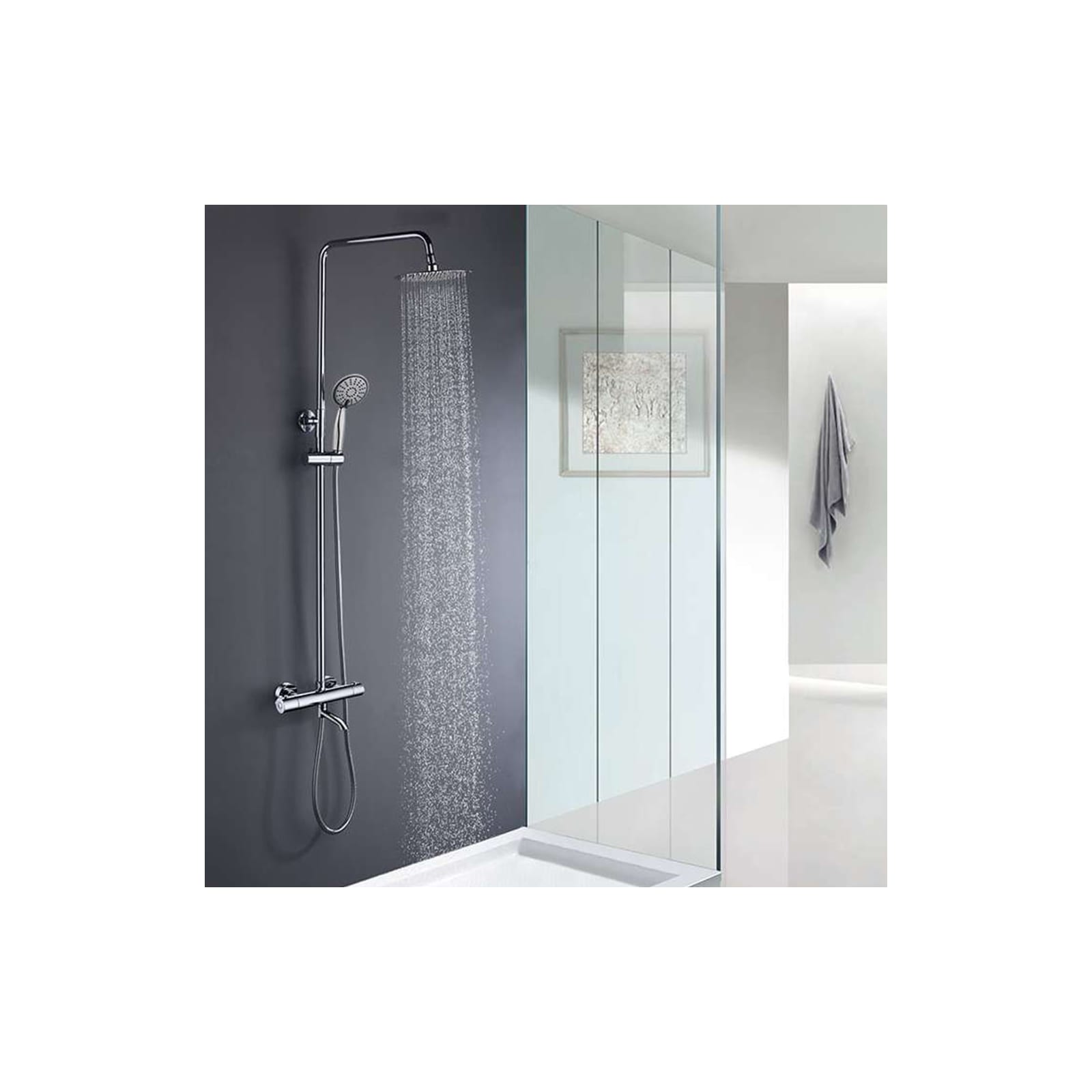 Columna de ducha termostática con rociador redondo y barra extensible de 99  a 130 cm B Rain Bath Stage