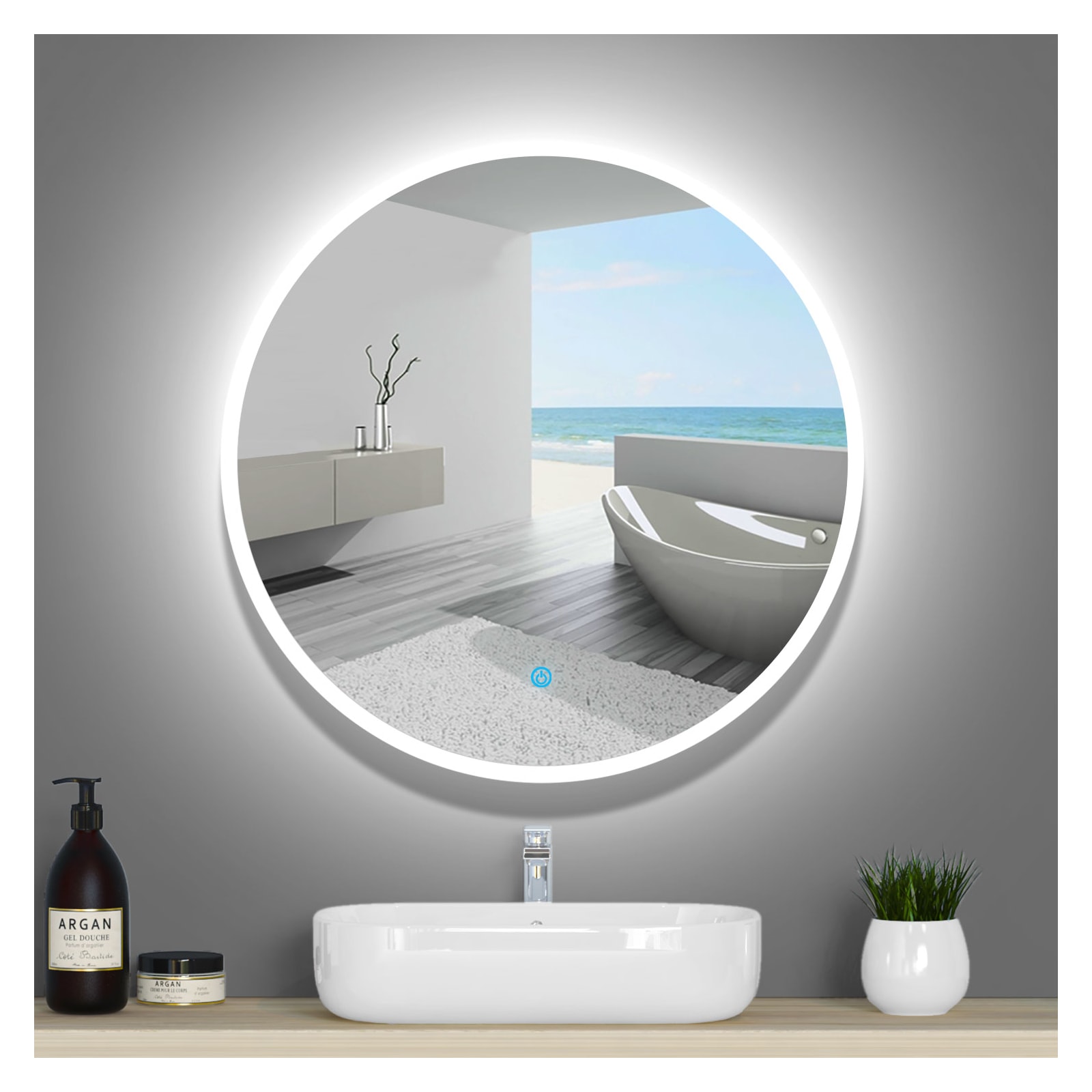Espejo redondo de baño led 120cm＋antivaho＋interruptor táctil Brico Depôt