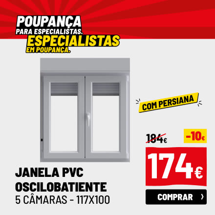 Janela PVC oscilo-batente com persiana branca 5 câmaras 117x100cm