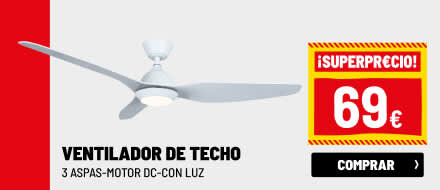 Ventilador de techo 3 aspas blanco con luz led y motor DC Ocelair