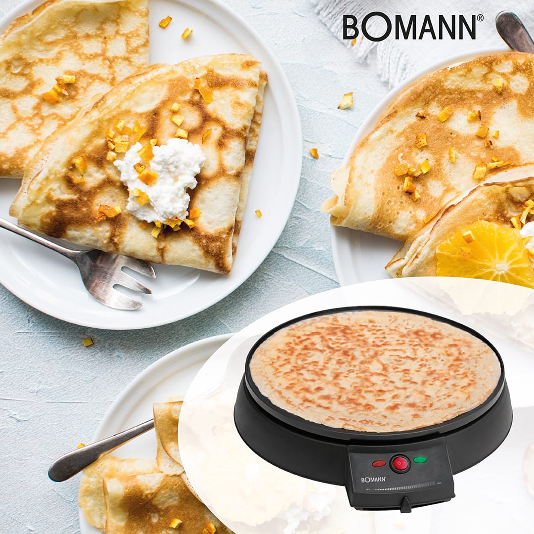 Bomann CM 2221 CB Máquina de Hacer Crepes, Tortitas, Tortillas, 900 W,  Aluminio, Negro : : Hogar y cocina