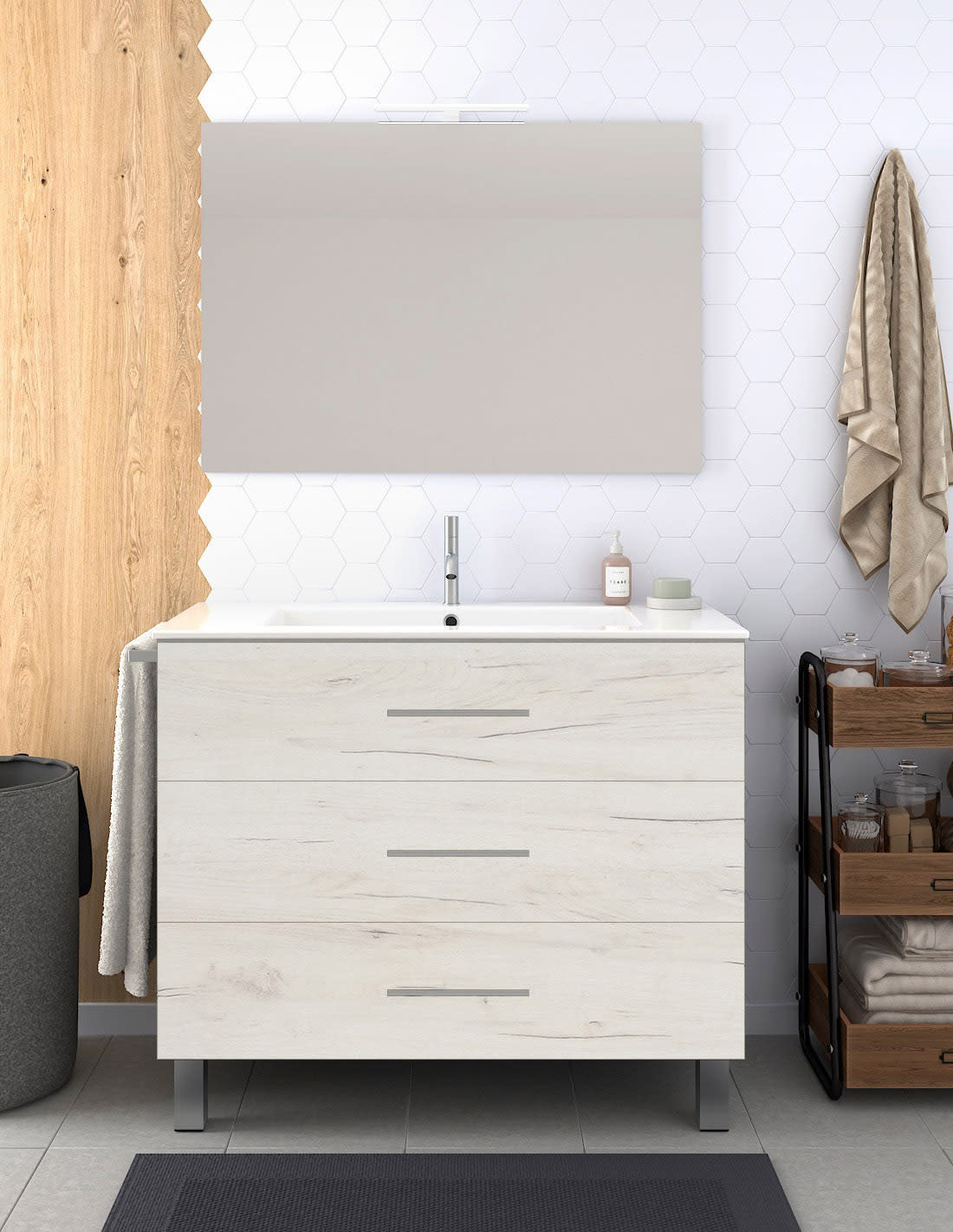 Mueble de Baño FLORENCIA incluye lavabo dos senos y espejo 120x45Cm Blanco