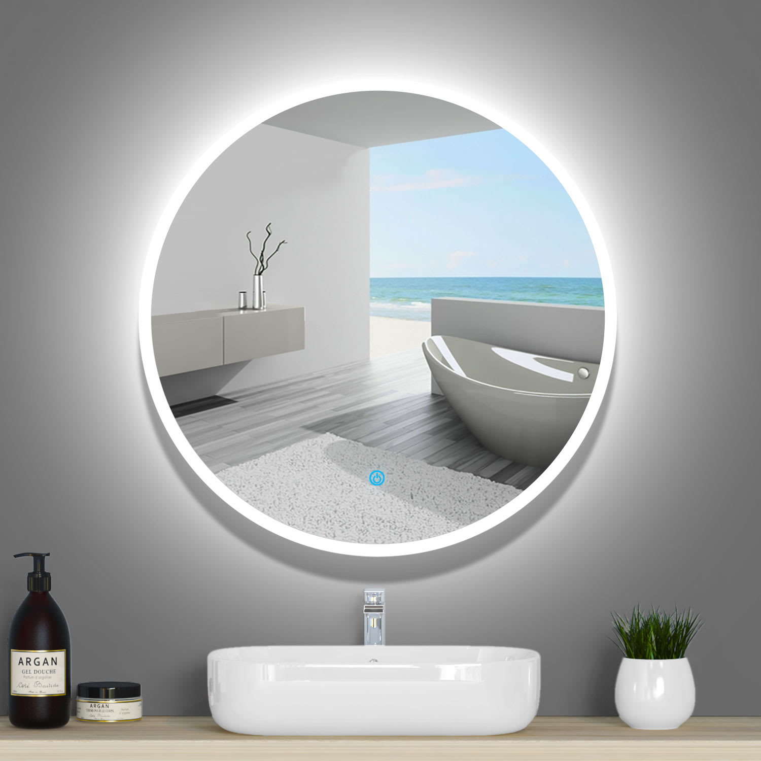 AUPERTO Espejo de baño redondo de 60 cm, espejo de baño LED con