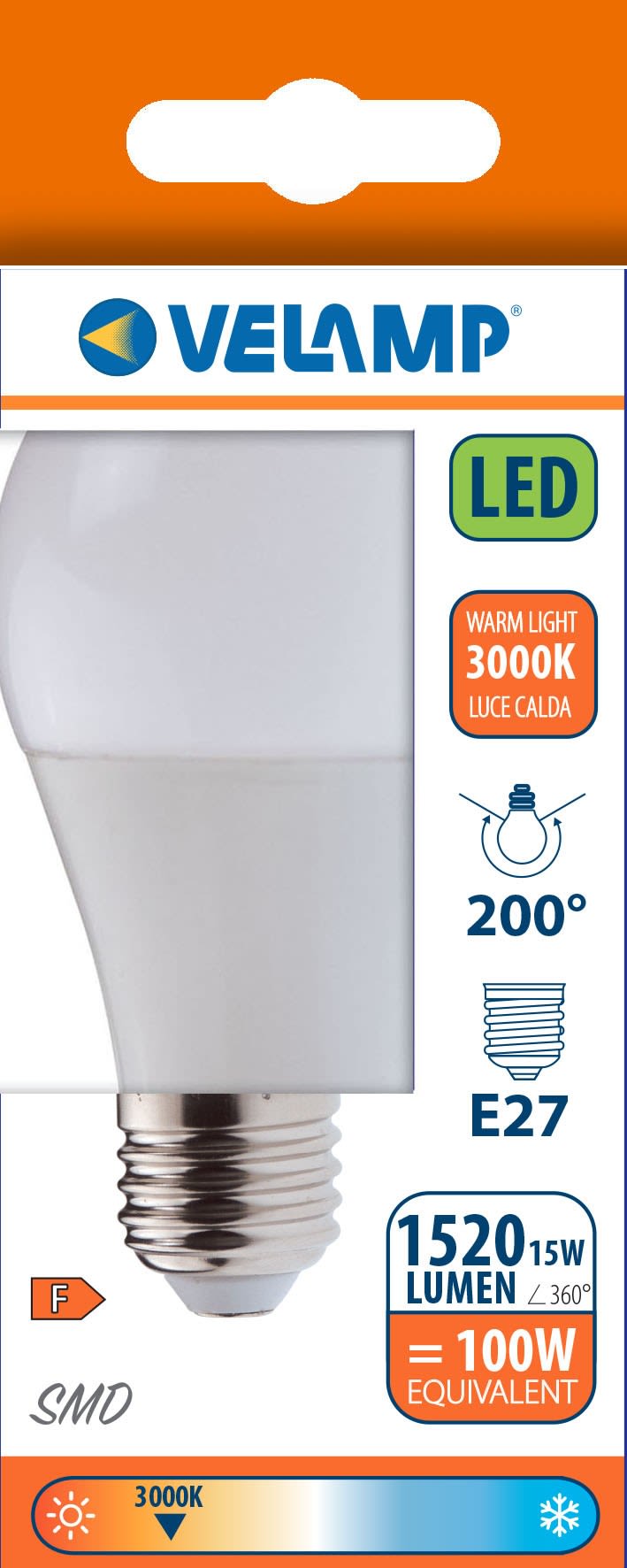 Bombilla LED SMD, estándar A60, 15W / 1520lm, casquillo E27, 3000K