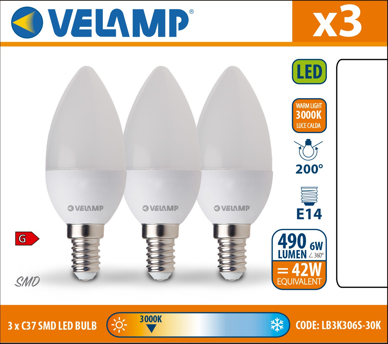 Pack 3 Bombillas LED C37 6W 480LM E14 Luz Fría ELBAT > Iluminacion > Bombillas  LED > Bombillas E14 > Electro Hogar