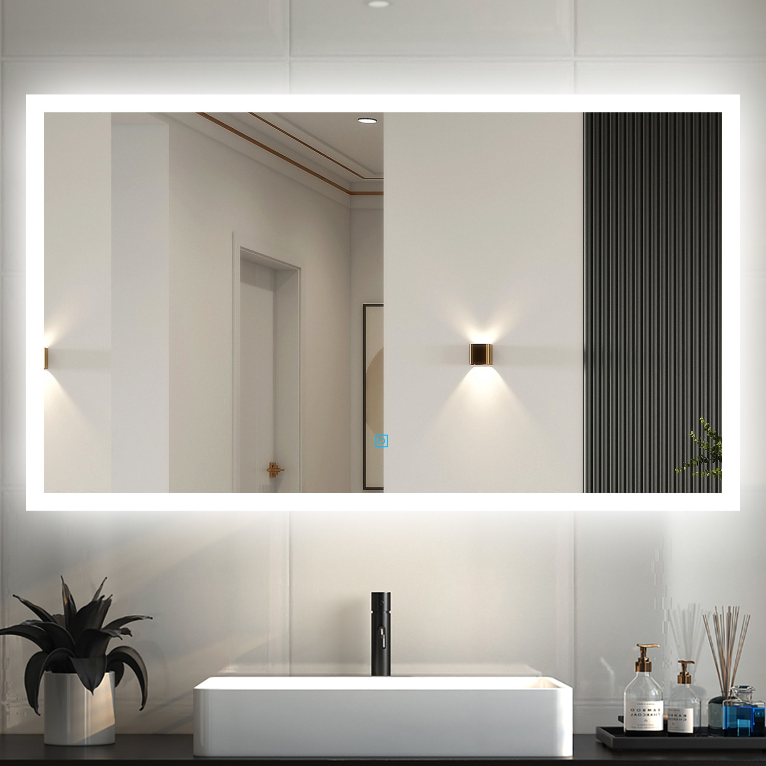 Espejo Baño Rectangular Iluminación Led, 120 cm, Doble Interruptor Táctil  de Sistema Antivaho