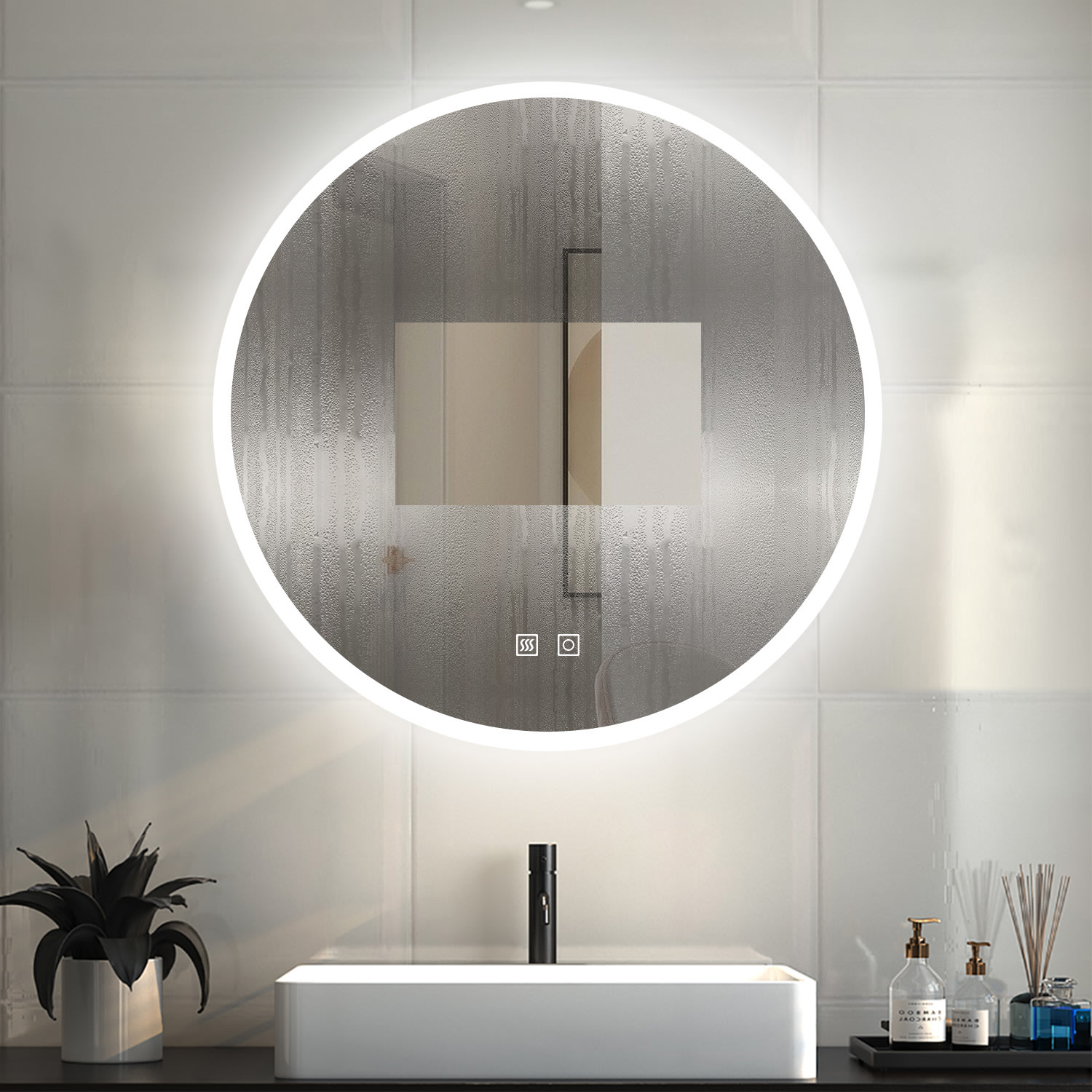 Espejo Redondo LED - Ã˜ 70 cm, A++, Retroiluminación Blanco Frío/Calor,  Táctil, Antivaho - Espejo Retroiluminado