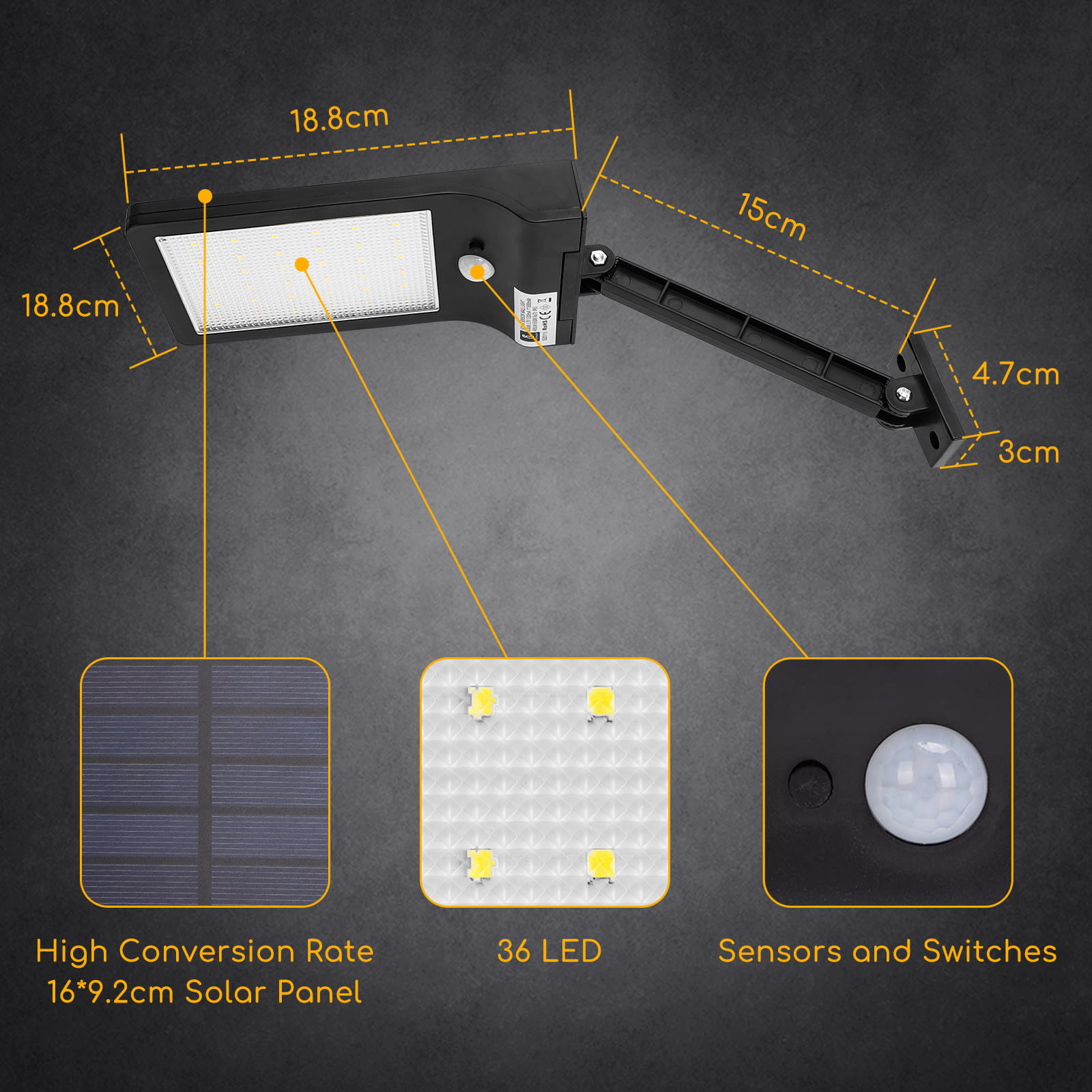 Aigostar Luz Solar Exterior con Sensor de Movimiento, 6500K, 400lm , IP65