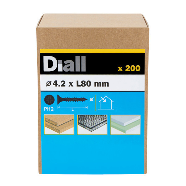Tornillo para yeso punta afilada PH2 4,2x80 mm Diall 200 uds
