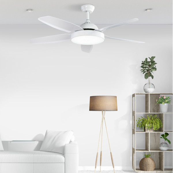 Ventoinha De Teto Com Luz Dc 5 Lâminas Branco Emelson 130 Cm