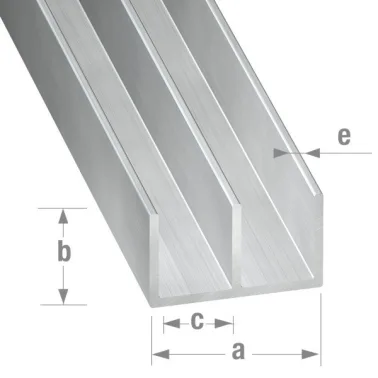 Perfil forma en U de aluminio blanco, Alt.1 x An.1 x L.200 cm