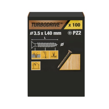 100 parafusos para madeira pozidriv premium 3,5 x 40 mm Turbodrive