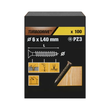 100 parafusos para madeira pozidriv premium 6 x 40 mm Turbodrive