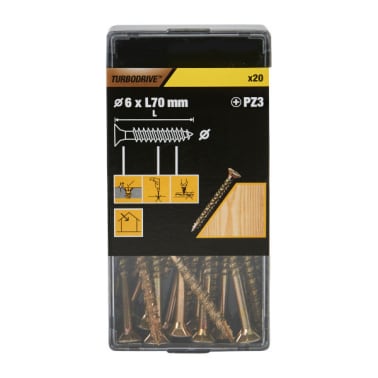20 parafusos para madeira pozidriv premium 6 x 70 mm Turbodrive