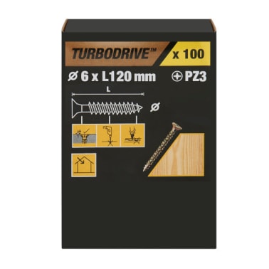 100 parafusos para madeira pozidriv premium 6 x 120 mm Turbodrive