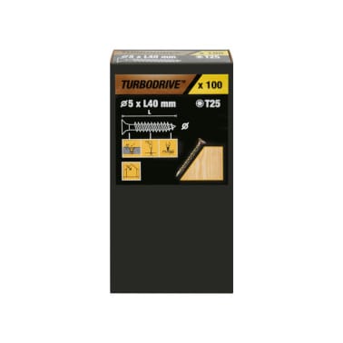 100 parafusos para madeira TX premium 5 x 40 mm Turbodrive