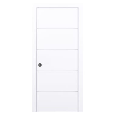 Puerta de entrada blindada 4 rayas blanca derecha 203 x 82,5 cm