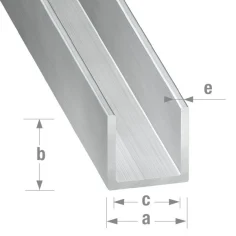 Perfil en U aluminio bruto 100x2x1 cm