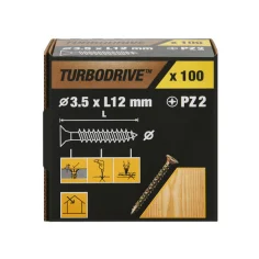 100 tornillos para madera PZ premium 3,5x12 mm Turbodrive