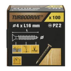 100 Tornillos para madera PZ premium 4x16 mm Turbodrive