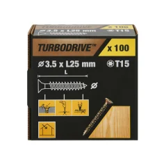 100 parafusos para madeira TX premium 3,5 x 25 mm Turbodrive