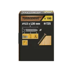 100 tornillos para madera TX premium 4,5x30 mm Turbodrive