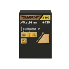 100 tornillos para madera TX premium 5x60 mm Turbodrive