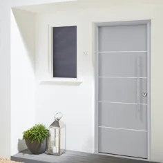 Puerta de entrada gris aluminio insert izquierda 210 x 90 cm