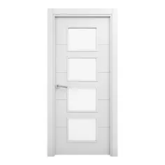 Puerta maciza acristalada lacada LOR blanca 72,5 cm derecha con tapajuntas GEOM