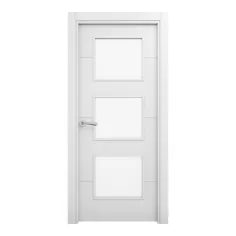 Puerta maciza Carys acristalada lacada blanca 72,5 cm derecha con tapajuntas