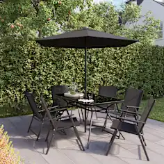 Conjunto de jardín comedor mesa, 6 sillas y parasol Bahama
