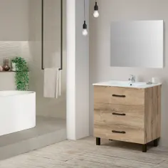 Conjunto de móvel de casa de banho e lavatório Aurora carvalho 80 cm