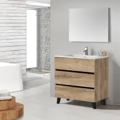 Conjunto mueble y lavabo Enma 80cm 3 cajones roble - negro