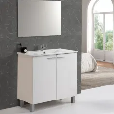 Moderno lavabo de esquina para baño, juego de armario de baño montado en la  pared con 2 puertas y lavabo de cerámica blanca, tocador flotante con