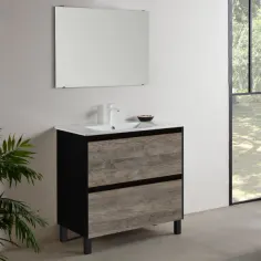 Conjunto mueble de baño Marta roble grisáceo 80 cm