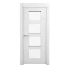 Puerta interior acristalada LOR lacada blanco 72,5 cm derecha maciza con tapajuntas