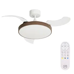 Ventilador de techo retráctil blanco/madera nogal con luz led y motor DC 106 cm Helios Arteconfort