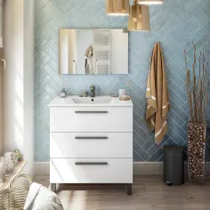 Mueble de baño Celine blanco con lavabo y espejo 80cm