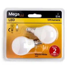 Pack 2 bombillas led mini e14 7w luz cálida