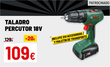 Taladro percutor 18V con 2 baterías + maletín 241 accesorios Bosch