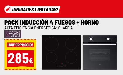 Pack horno y placa de inducción 4 fuegos Cooke & Lewis
